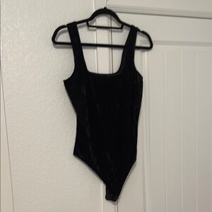 Good American Black Crushed Velvet Bodysuit